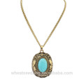 Fashion turquoise ethnic Turkey vintage gold chain gemstone pendant necklace